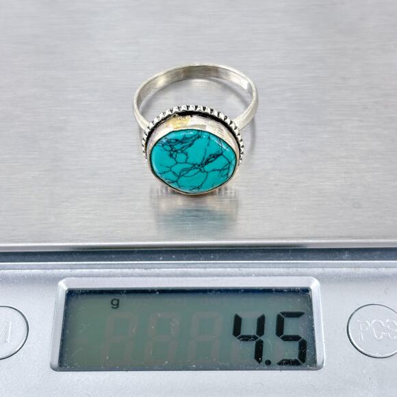 Round Southwestern Turquoise Ring | Vintage Sterling Silver 925 | Size 10 - Picture 11 of 11